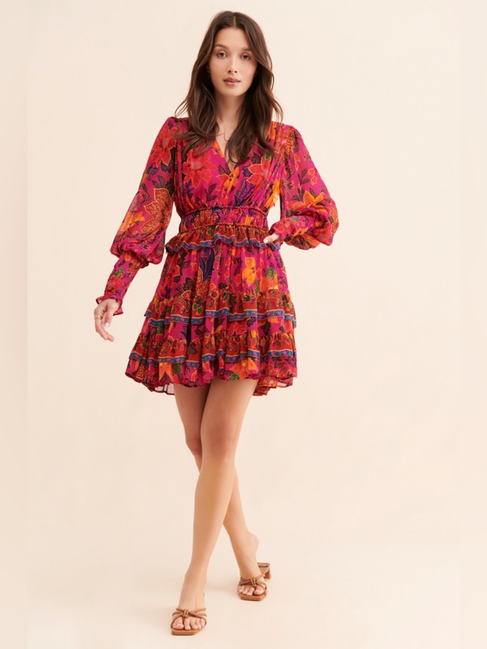 Farm Rio Tropical Tapestry Mini Dress Floral Purple Multi Medium